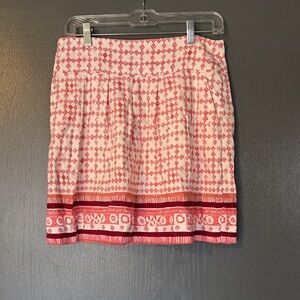 LOFT Pink and Red Patterned linen Mini Skirt with pockets